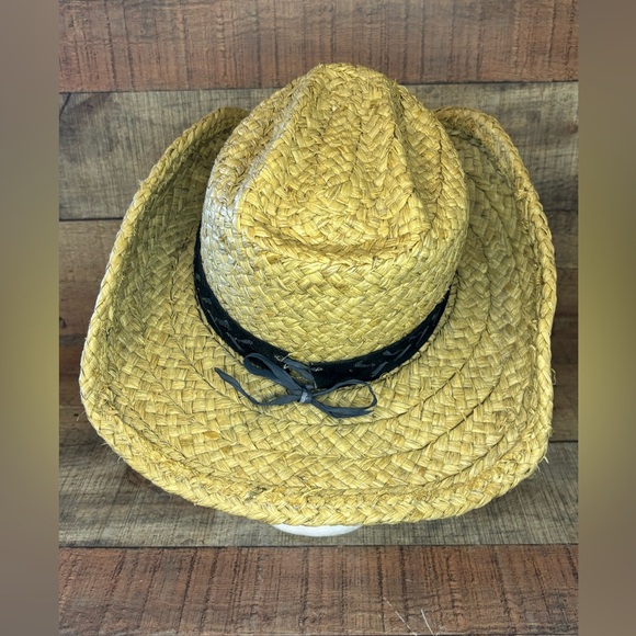 Bullhide Montecarlo Hat Beige Cowboy Medium Women’s Straw Raffia Black Flower - Picture 4 of 13